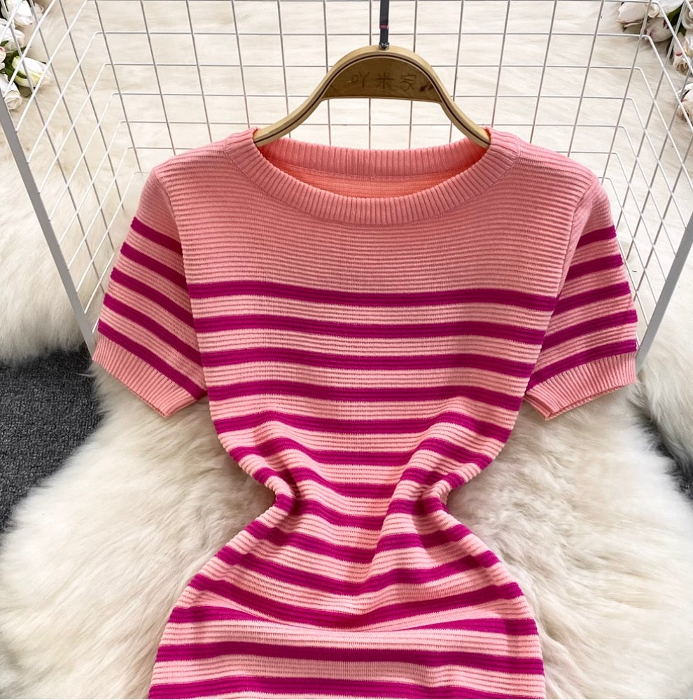 Sweetie Crew Neck Striped Dress