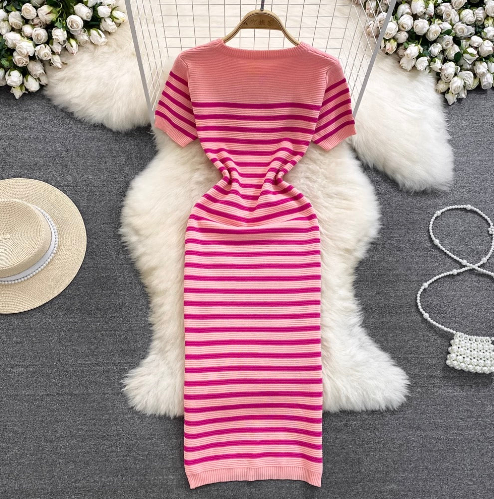 Sweetie Crew Neck Striped Dress