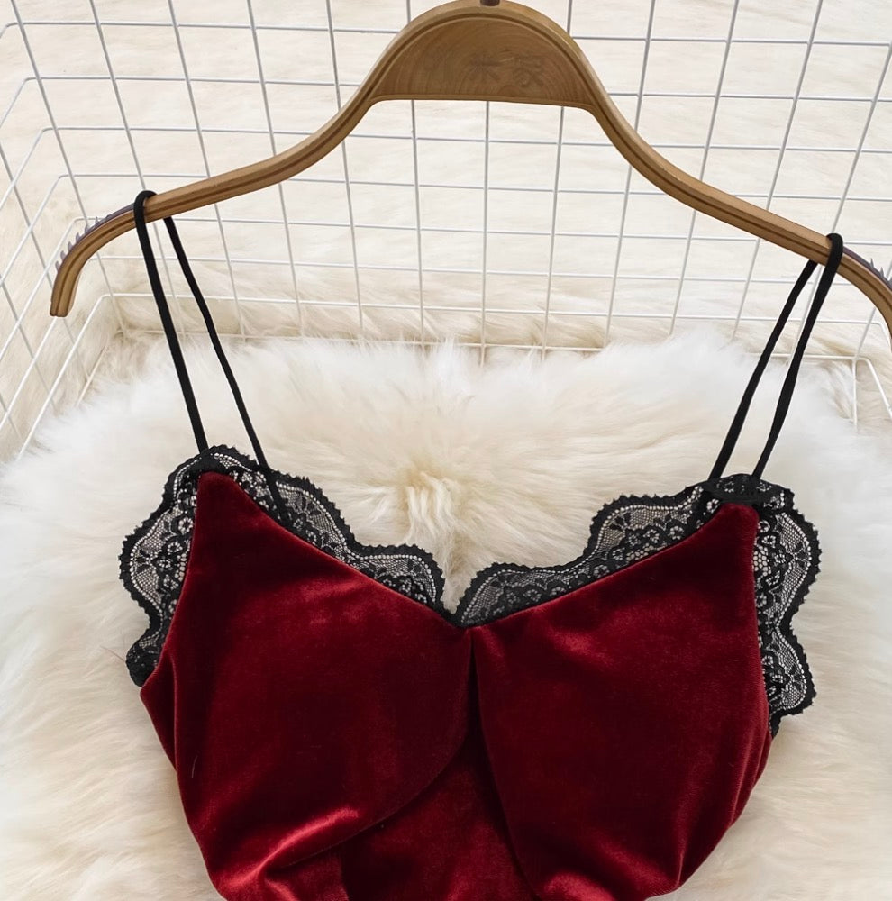 Sexy Lace Trim Suede Slip Dress
