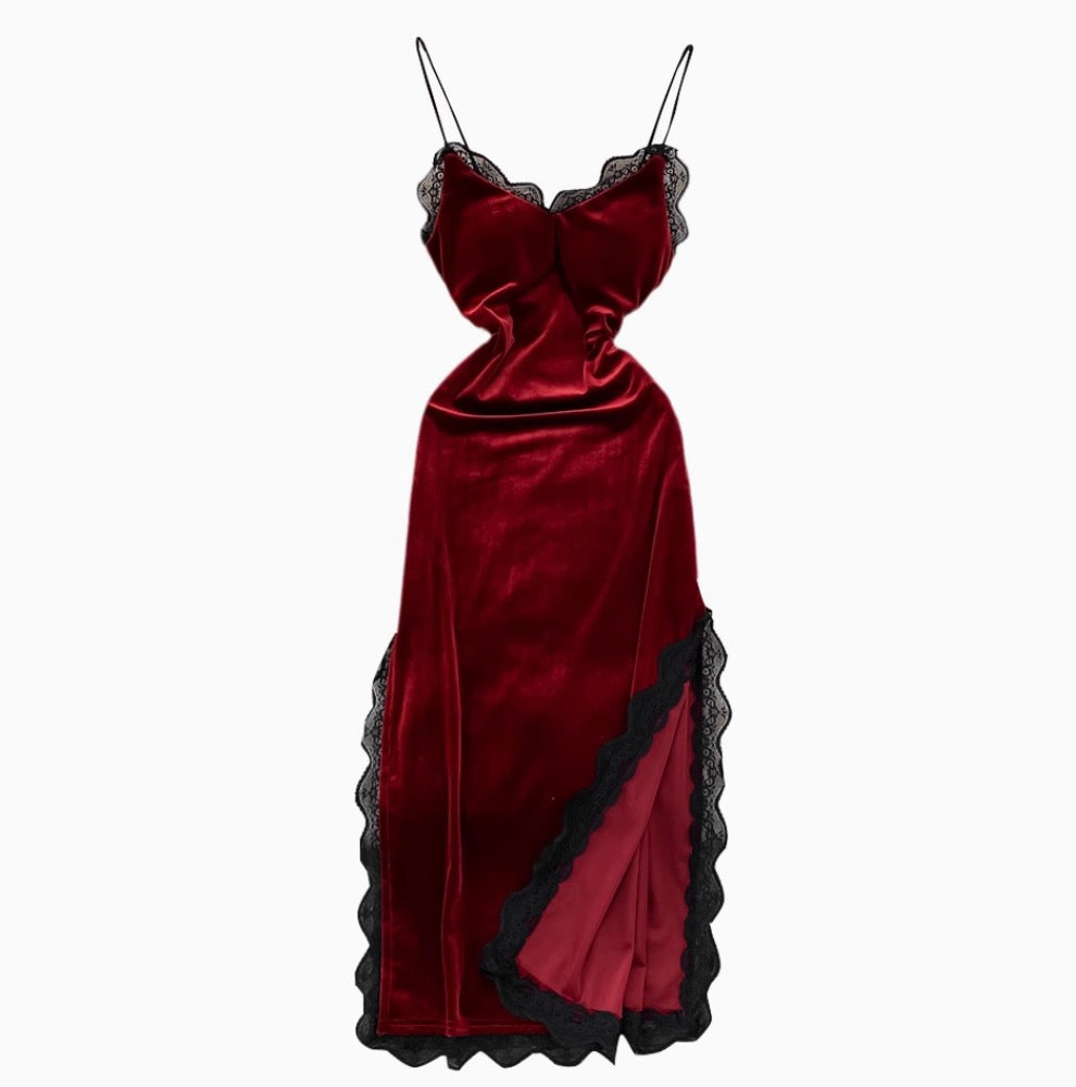Sexy Lace Trim Suede Slip Dress