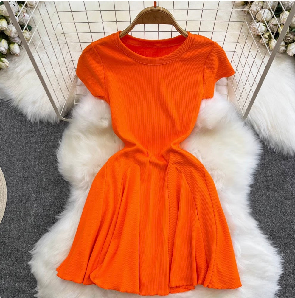 Solid Color A-line Puffy Dress