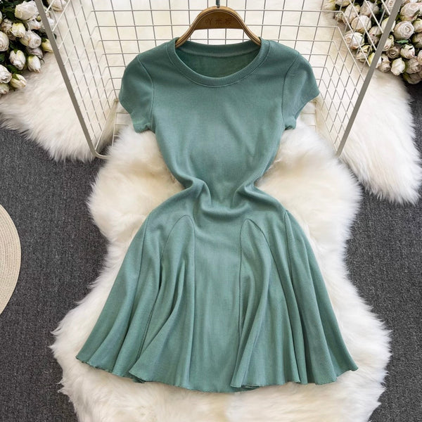 Solid Color A-line Puffy Dress
