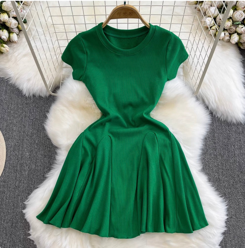 Solid Color A-line Puffy Dress