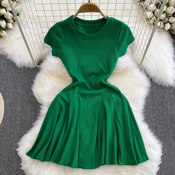 Solid Color A-line Puffy Dress
