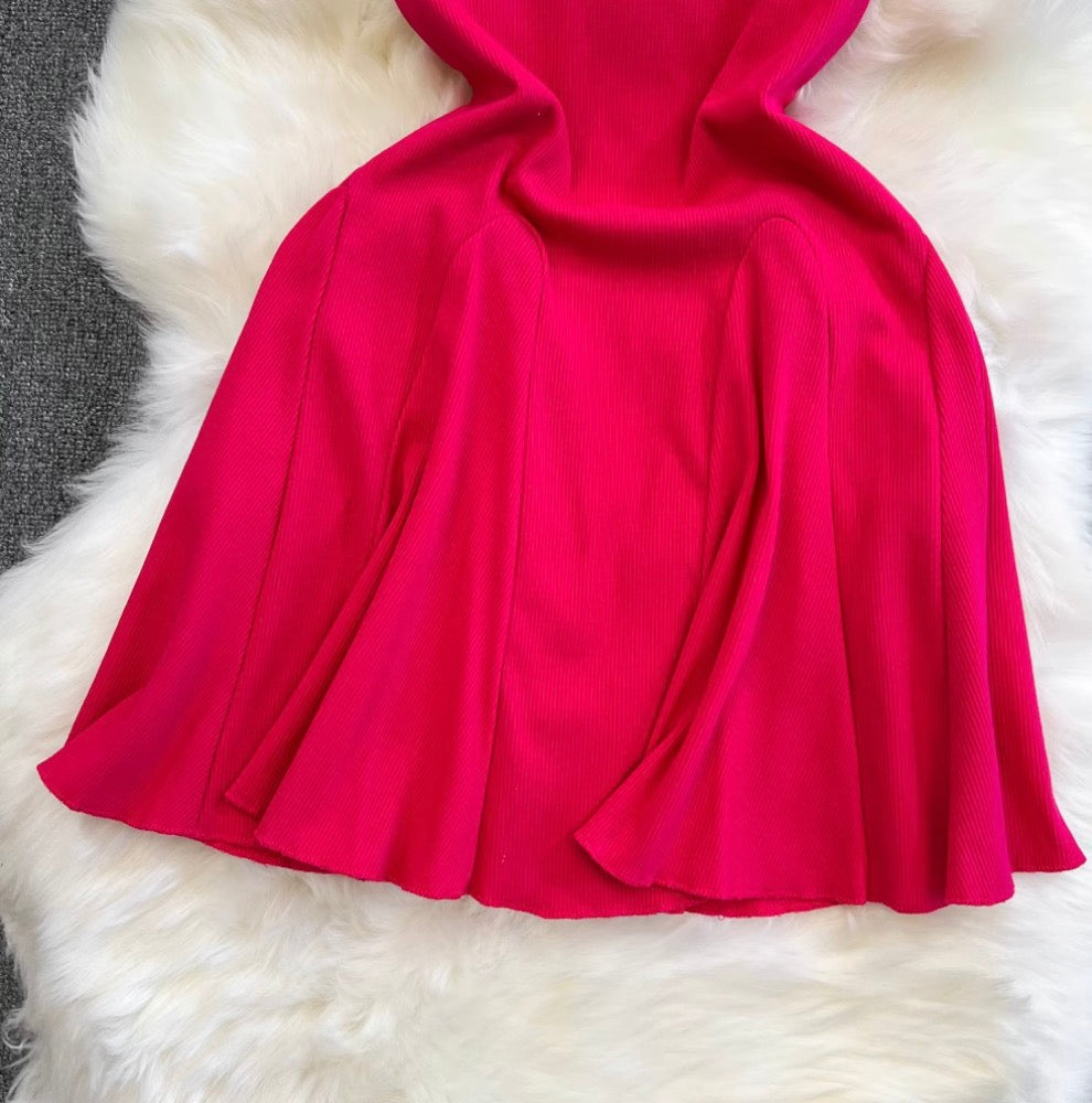 Solid Color A-line Puffy Dress