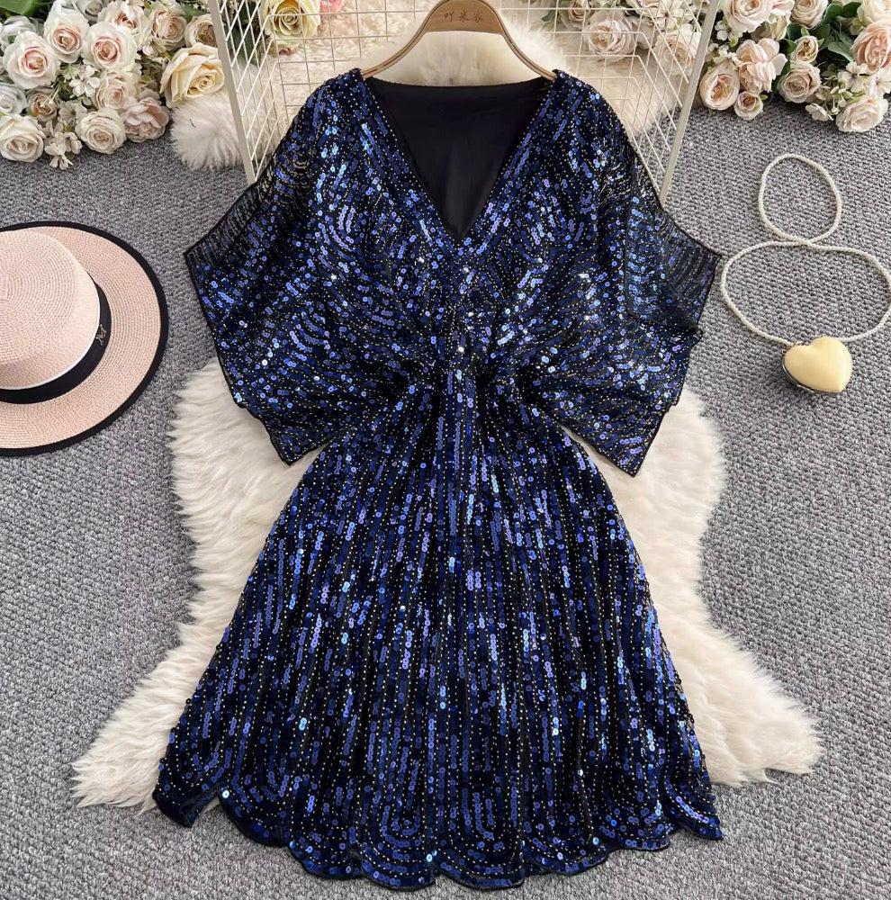 Elegant V-neck Sequined Embroidery Dress
