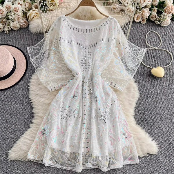 Elegant V-neck Sequined Embroidery Dress