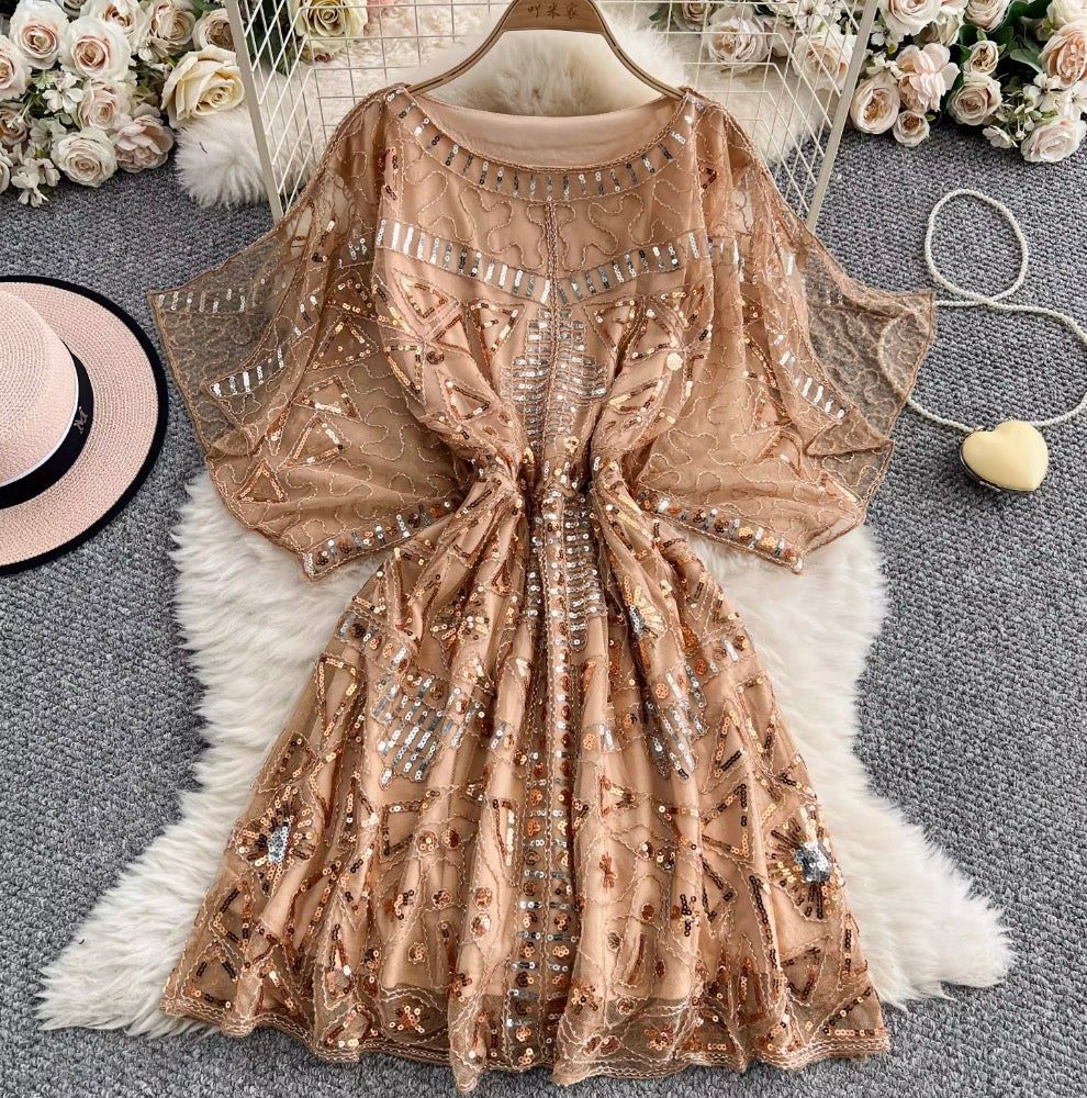 Elegant V-neck Sequined Embroidery Dress