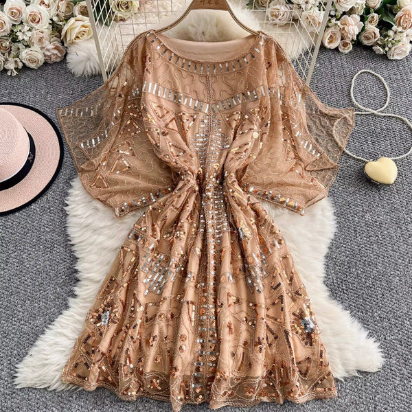 Elegant V-neck Sequined Embroidery Dress