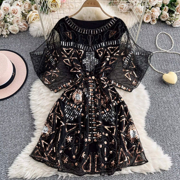 Elegant V-neck Sequined Embroidery Dress