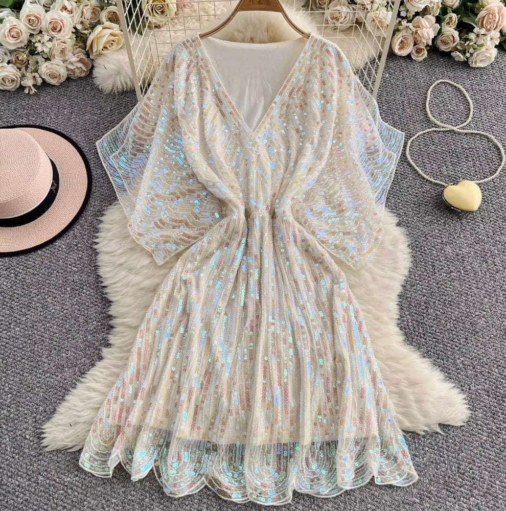 Elegant V-neck Sequined Embroidery Dress