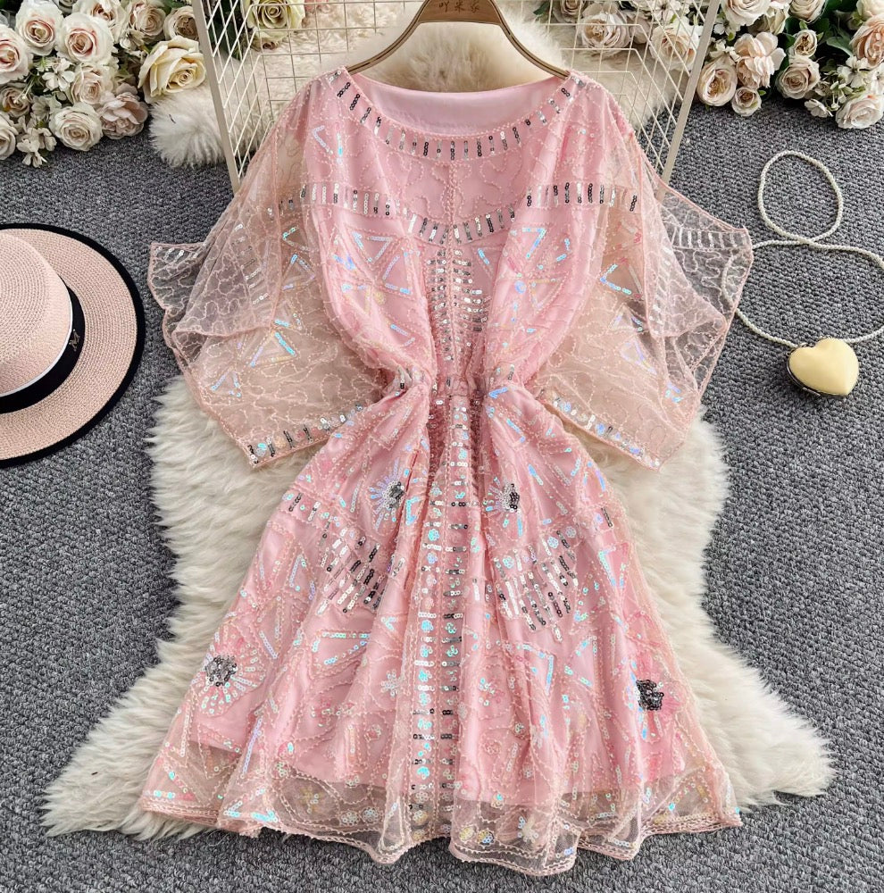 Elegant V-neck Sequined Embroidery Dress