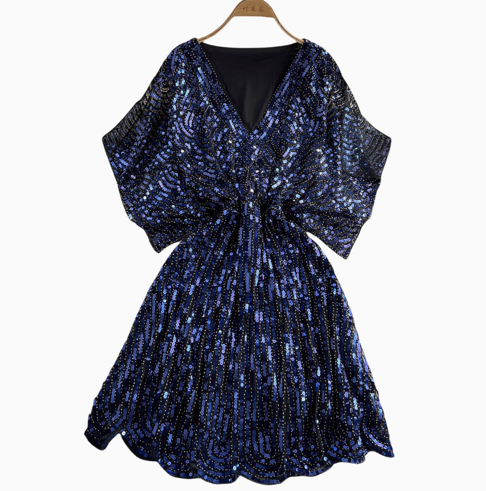 Elegant V-neck Sequined Embroidery Dress