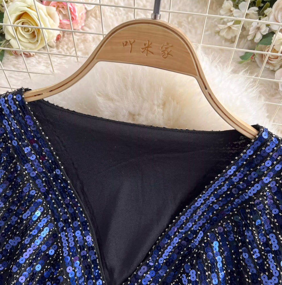 Elegant V-neck Sequined Embroidery Dress
