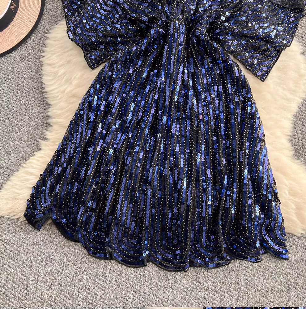 Elegant V-neck Sequined Embroidery Dress