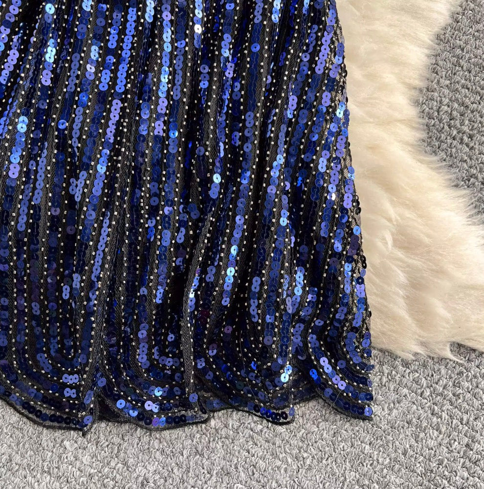 Elegant V-neck Sequined Embroidery Dress