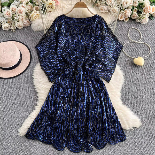 Elegant V-neck Sequined Embroidery Dress