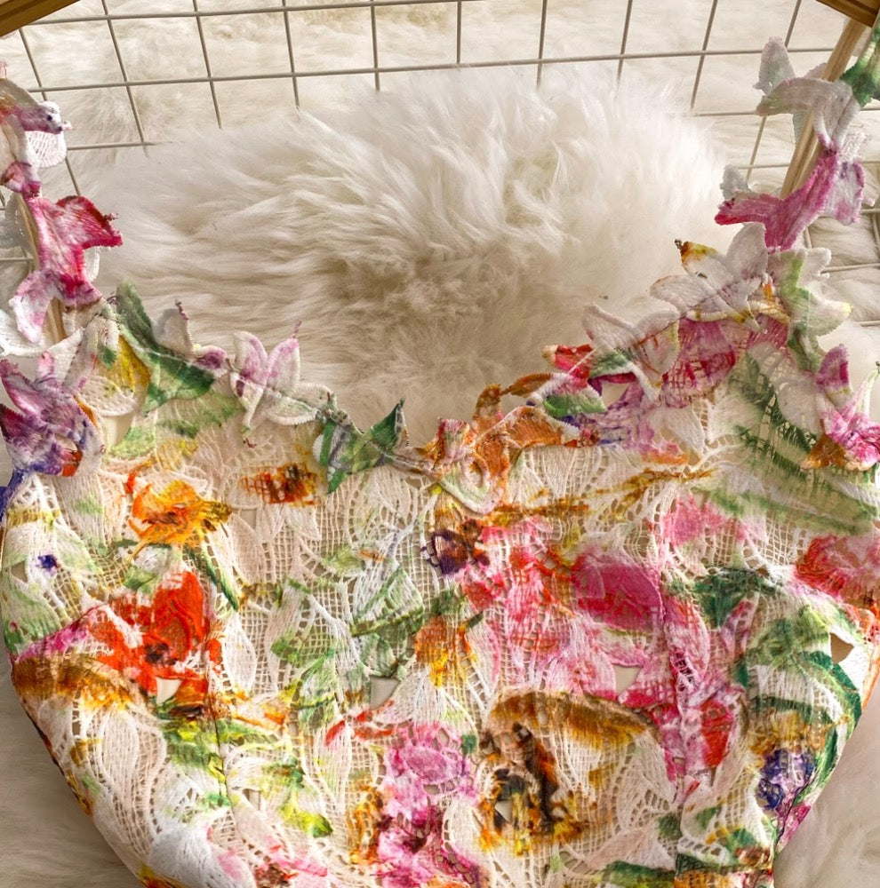 French Style Colorful Floral Lace Dress