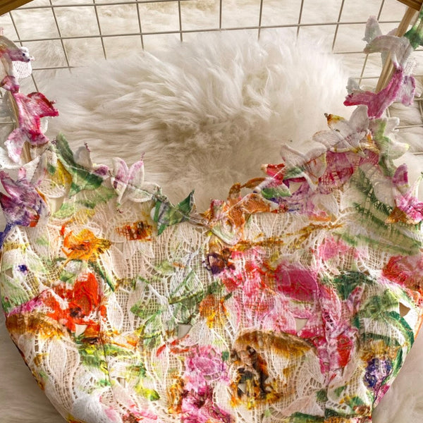 French Style Colorful Floral Lace Dress