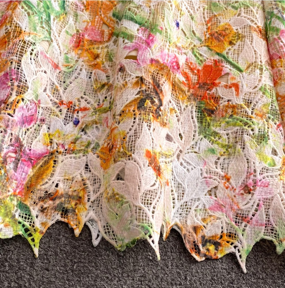 French Style Colorful Floral Lace Dress
