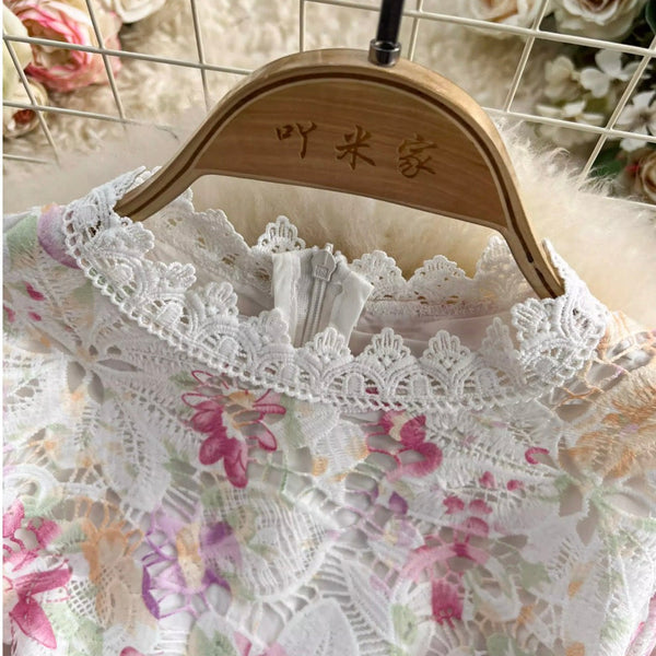 Hollowed Crochet Floral Lace Dress