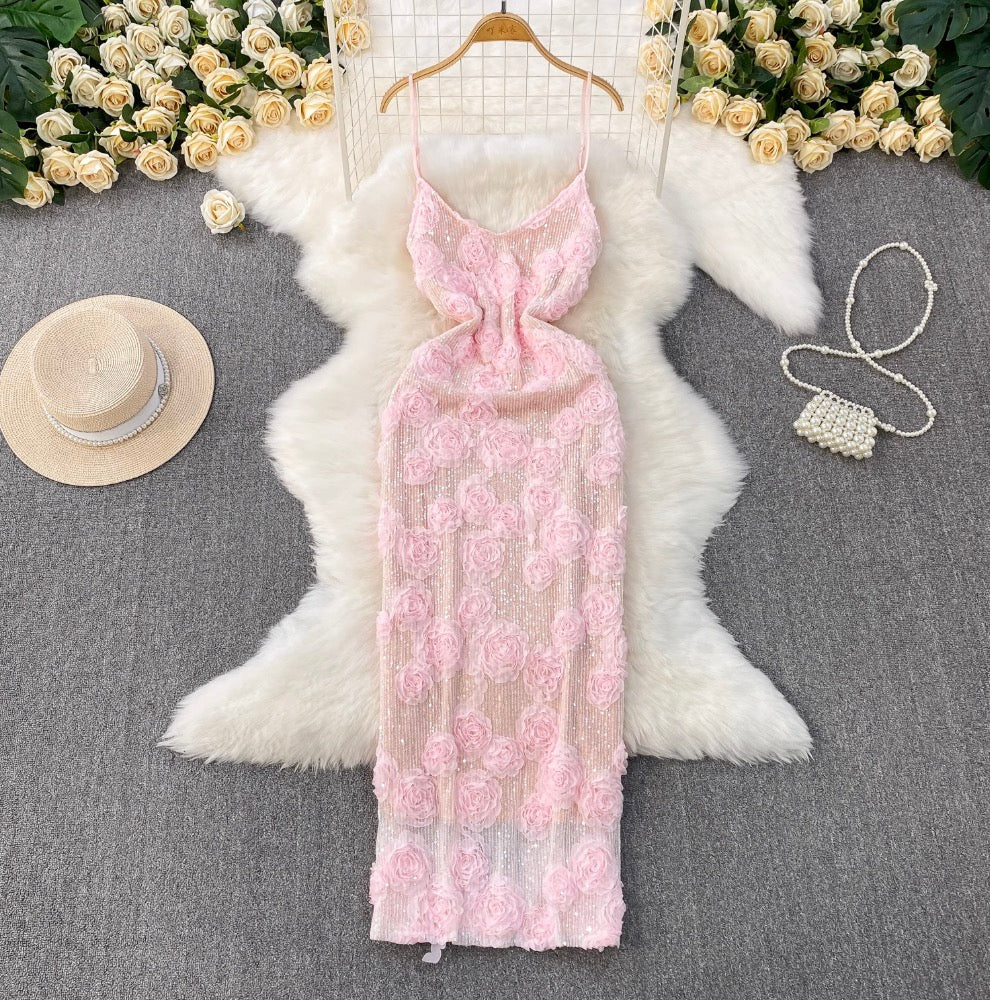 Sequined Pink Slim-fit Slip Dress