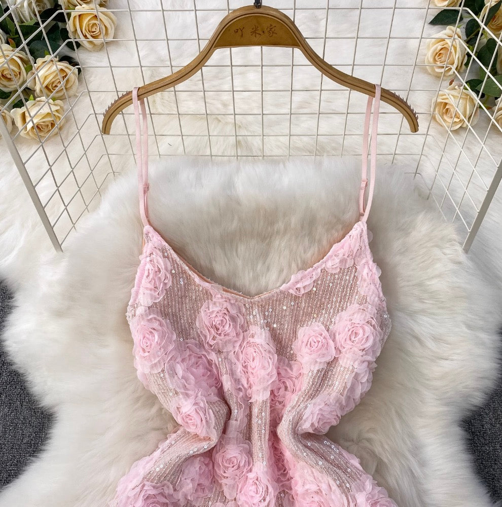 Sequined Pink Slim-fit Slip Dress