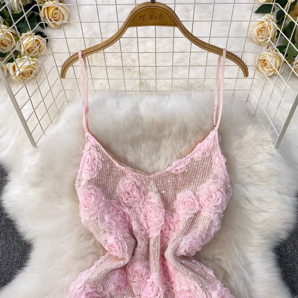 Sequined Pink Slim-fit Slip Dress