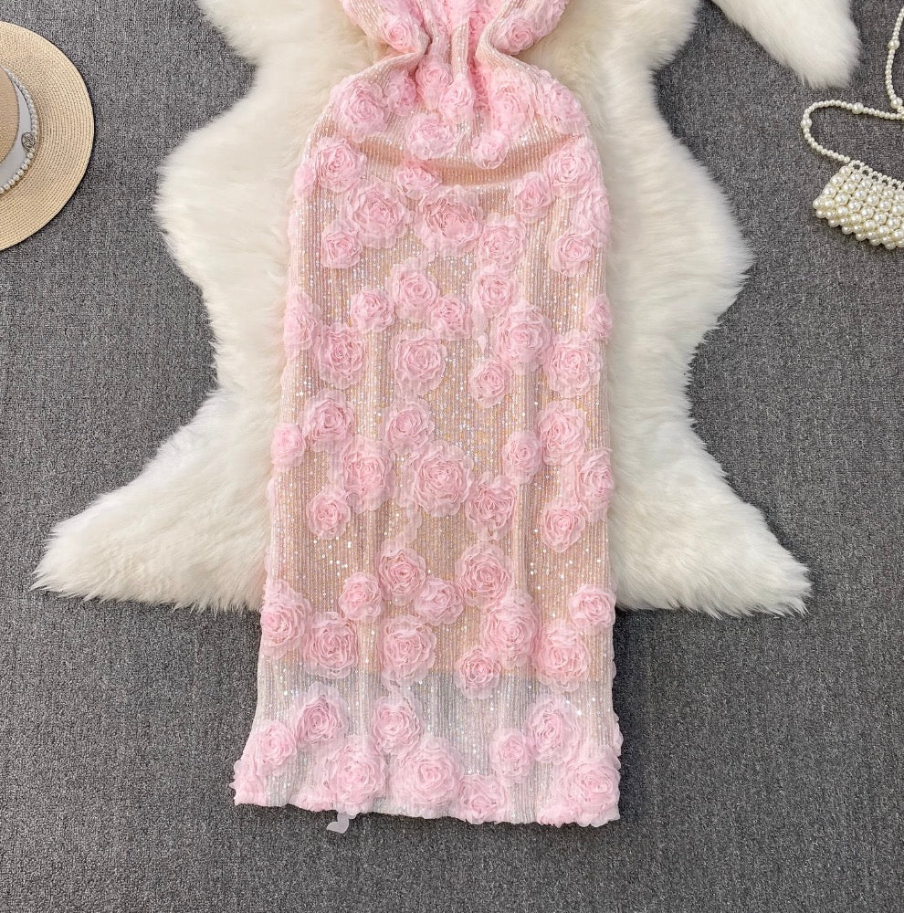 Sequined Pink Slim-fit Slip Dress