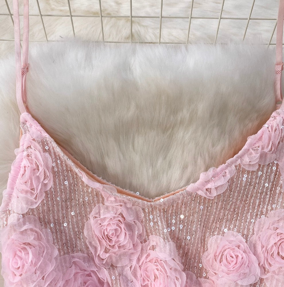 Sequined Pink Slim-fit Slip Dress