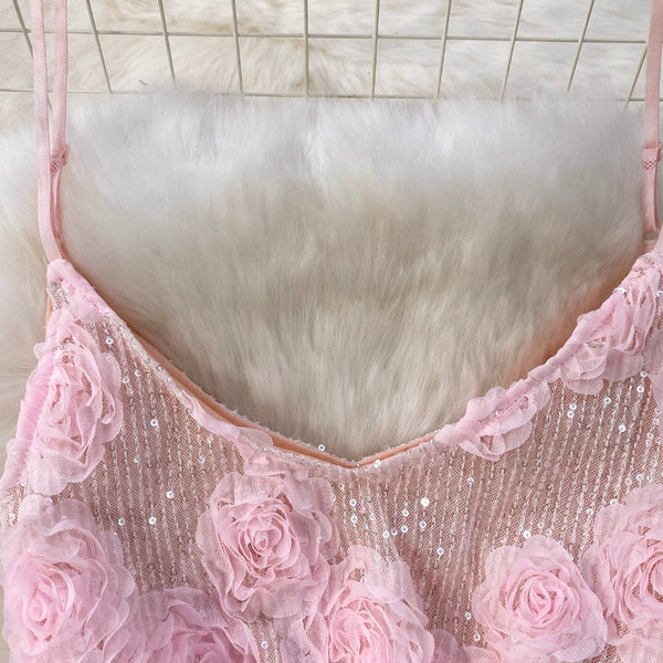 Sequined Pink Slim-fit Slip Dress