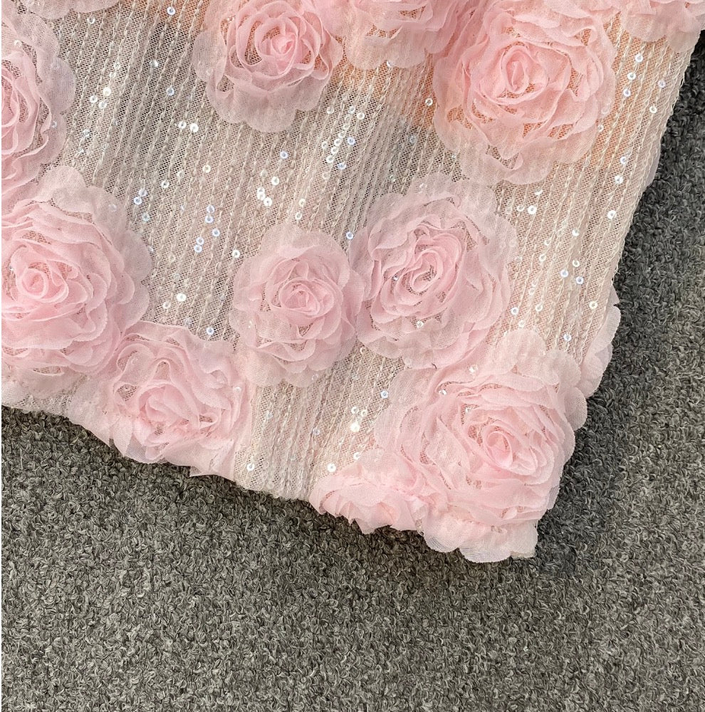 Sequined Pink Slim-fit Slip Dress