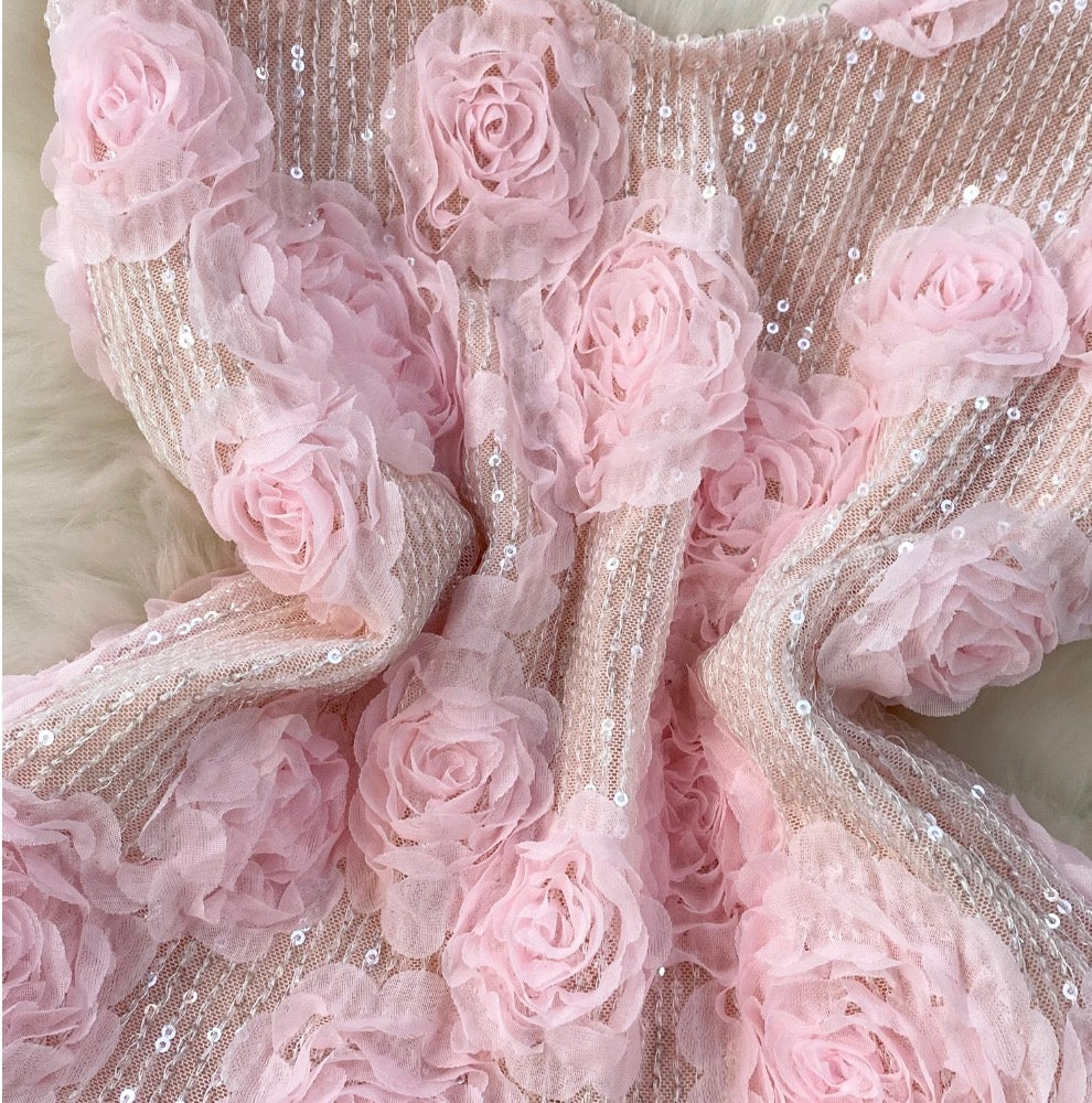 Sequined Pink Slim-fit Slip Dress