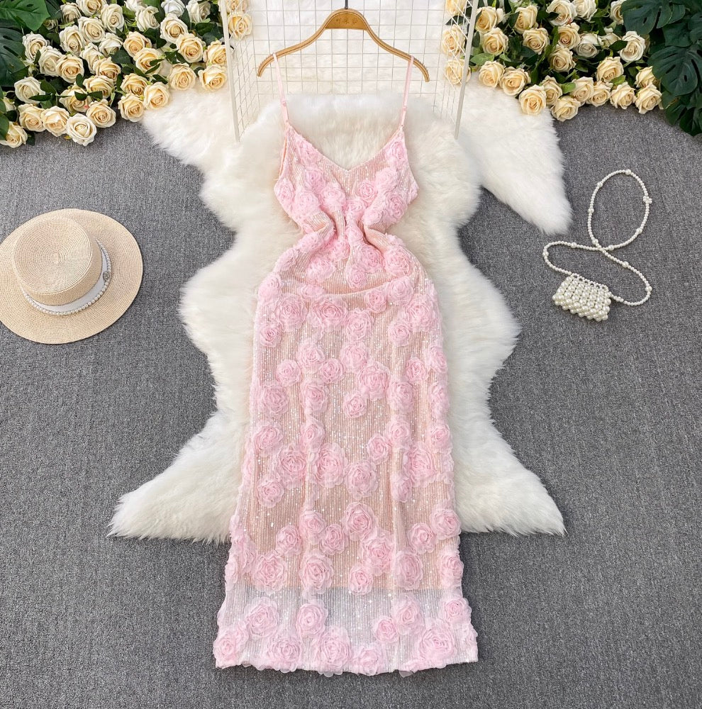 Sequined Pink Slim-fit Slip Dress