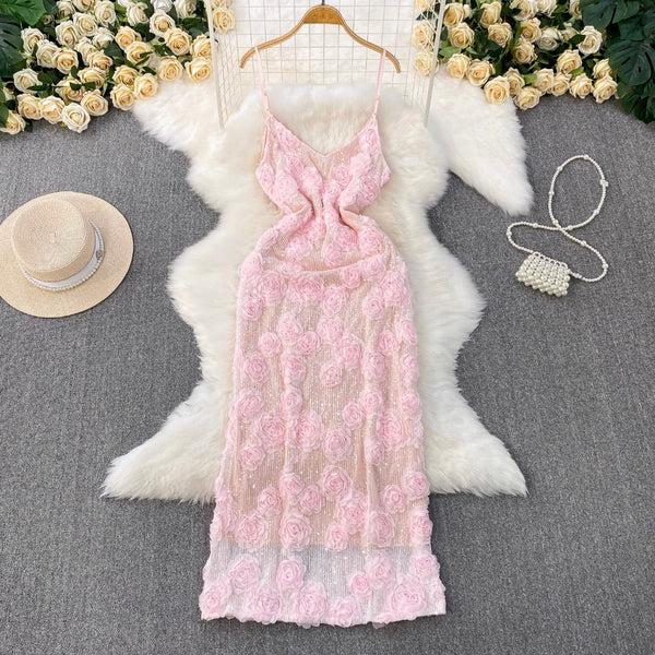 Sequined Pink Slim-fit Slip Dress