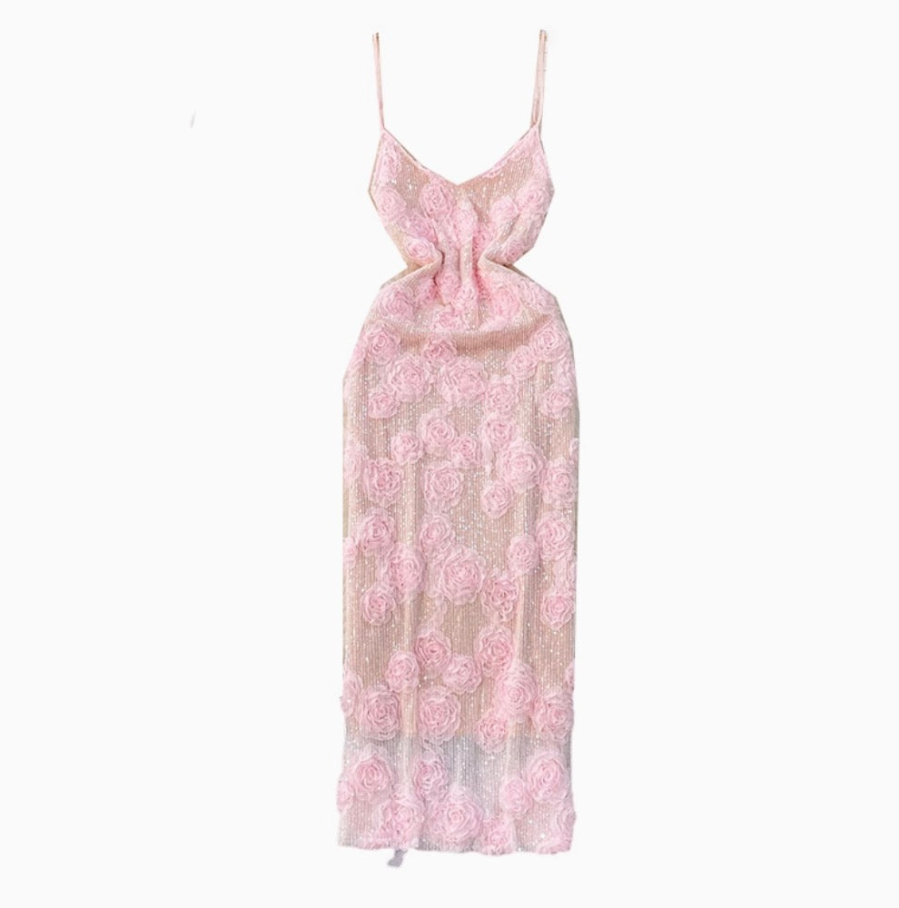 Sequined Pink Slim-fit Slip Dress