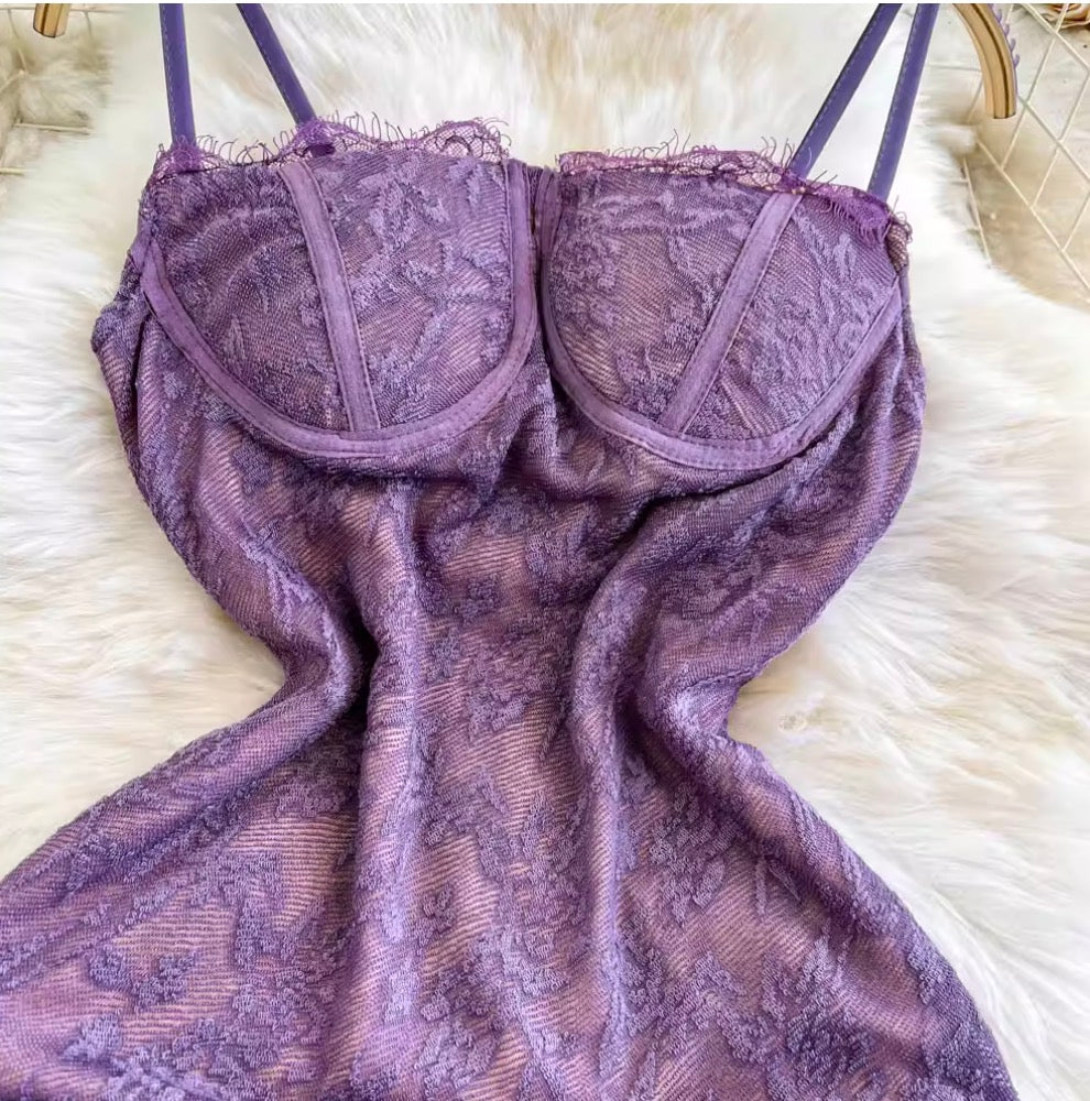 Backless Embroidery Lace Slip Dress