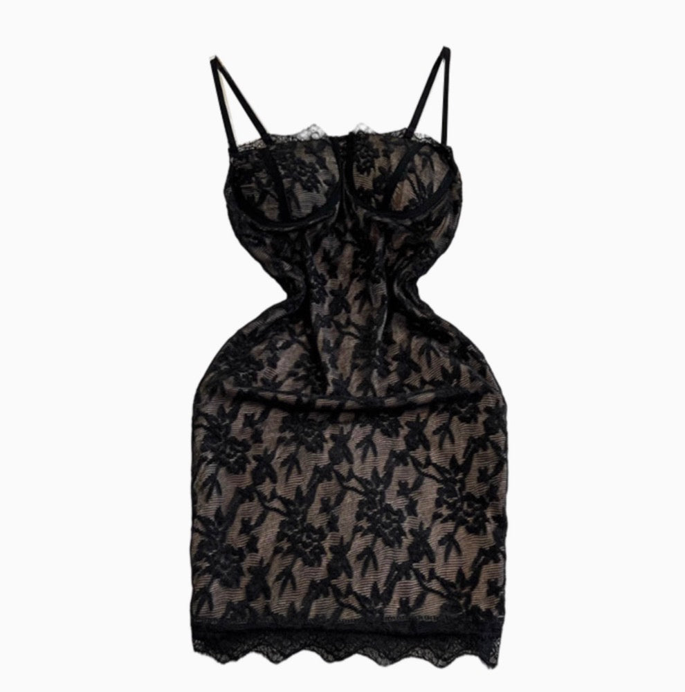 Backless Embroidery Lace Slip Dress