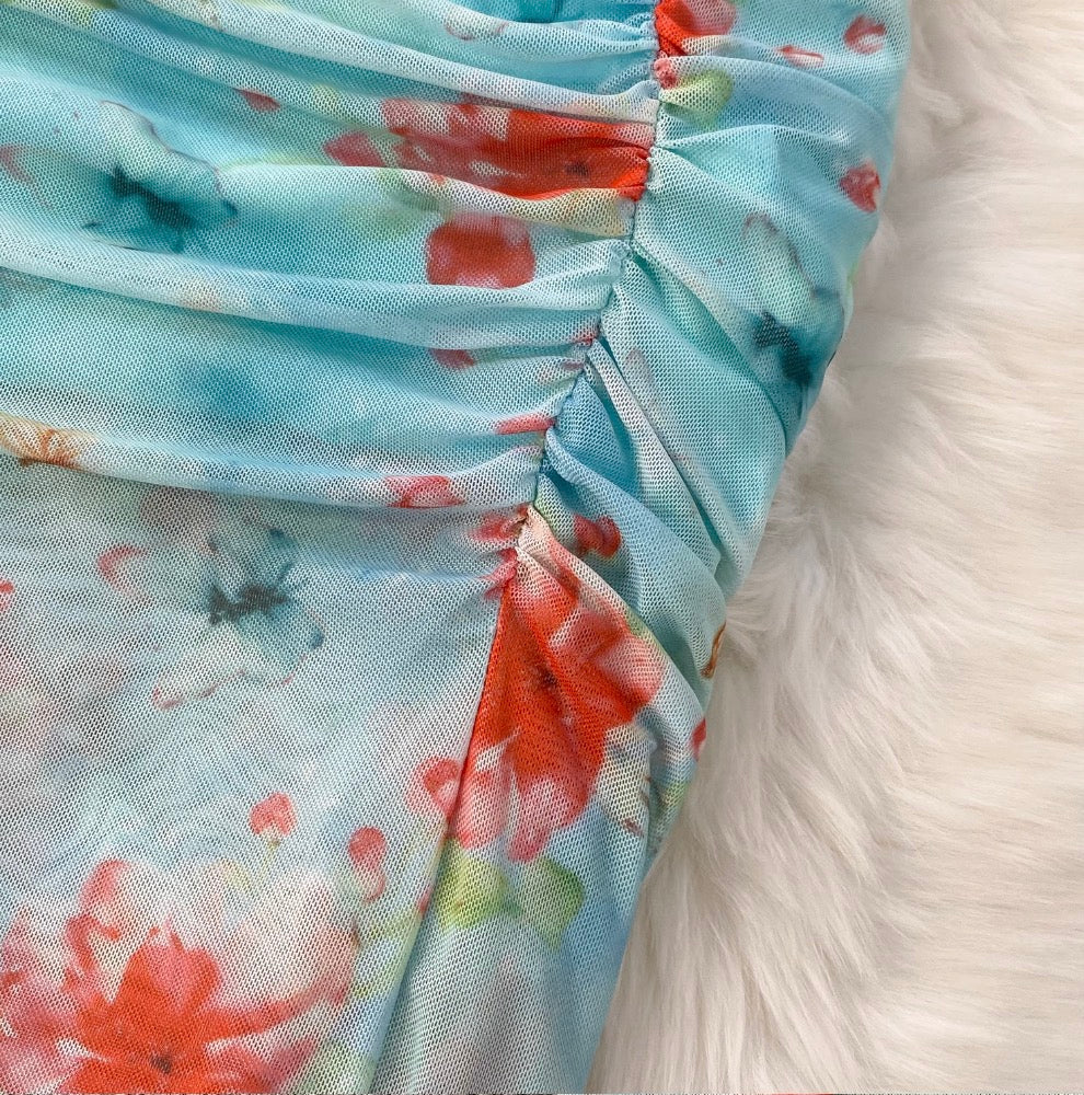 Lace-up Backless Printed Halter Dress