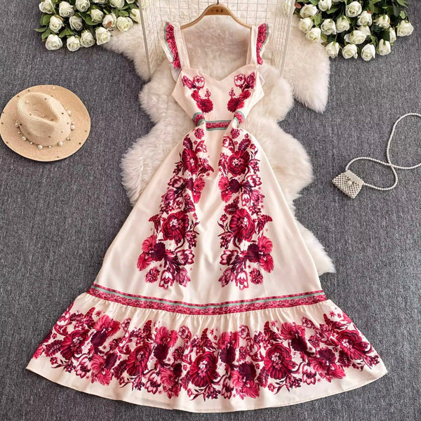 Ethnic Printed Ruffled Slip Dress