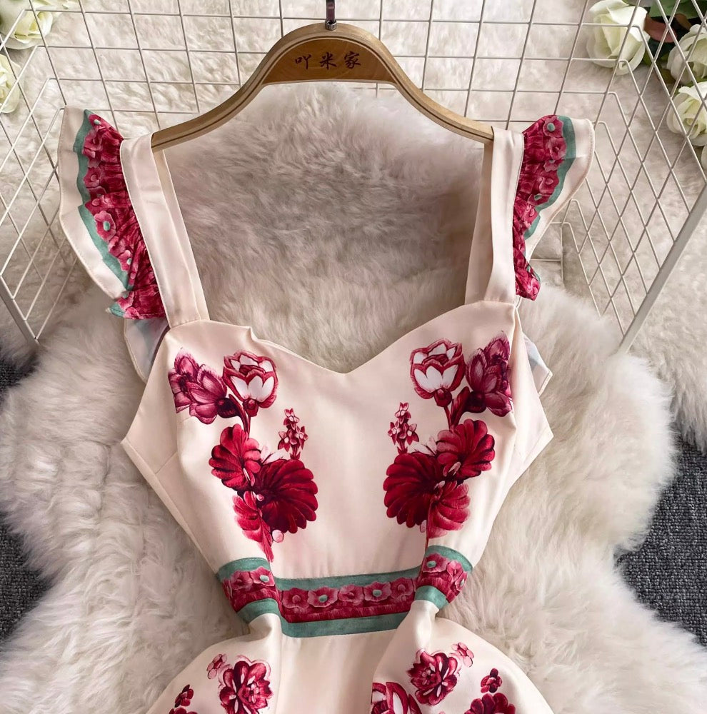 Ethnic Printed Ruffled Slip Dress