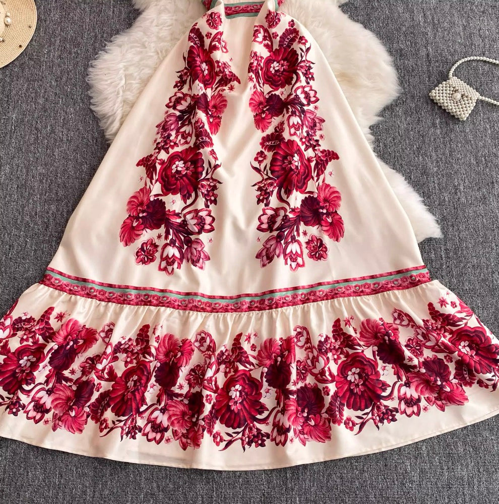 Ethnic Printed Ruffled Slip Dress