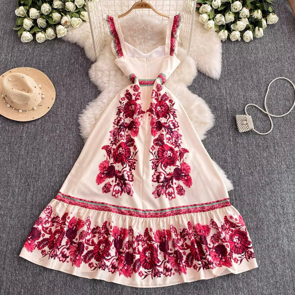 Ethnic Printed Ruffled Slip Dress