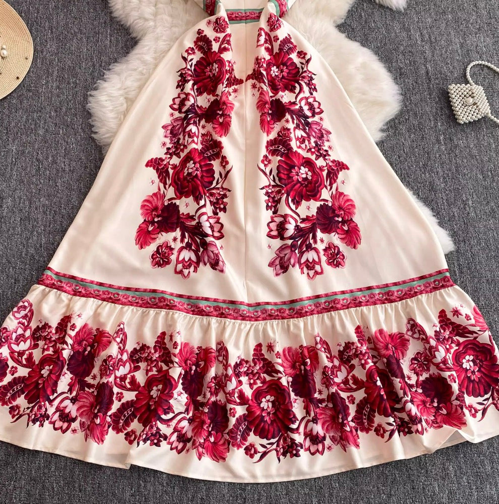 Ethnic Printed Ruffled Slip Dress
