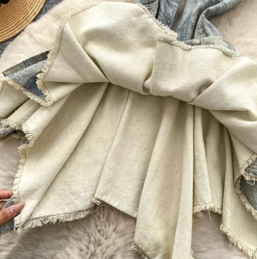 Vintage Distressed Denim Backless Halter Dress