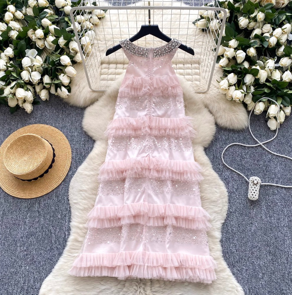 Sequined Patchwork Sleeveless Cake Dress