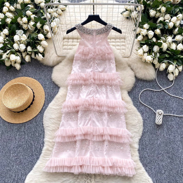 Sequined Patchwork Sleeveless Cake Dress