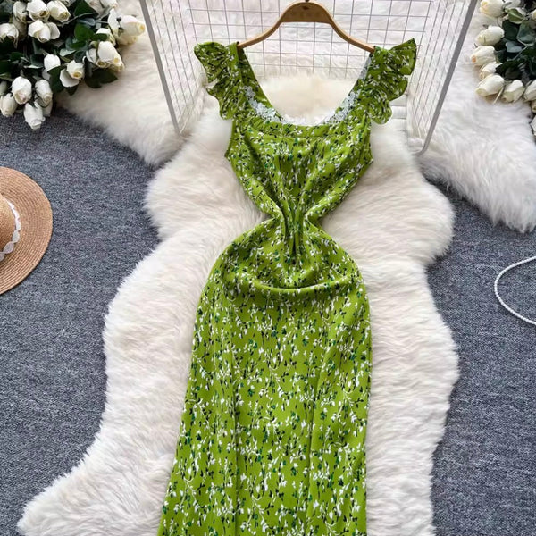 Vintage Fresh Green Floral Dress
