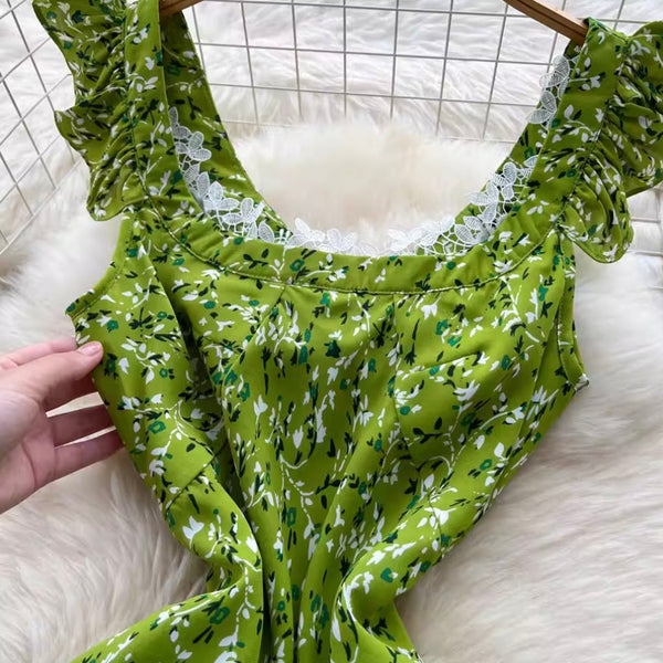 Vintage Fresh Green Floral Dress