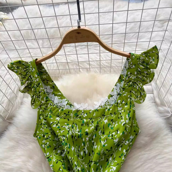 Vintage Fresh Green Floral Dress